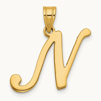 Script Letter N Initial Pendant, 14K