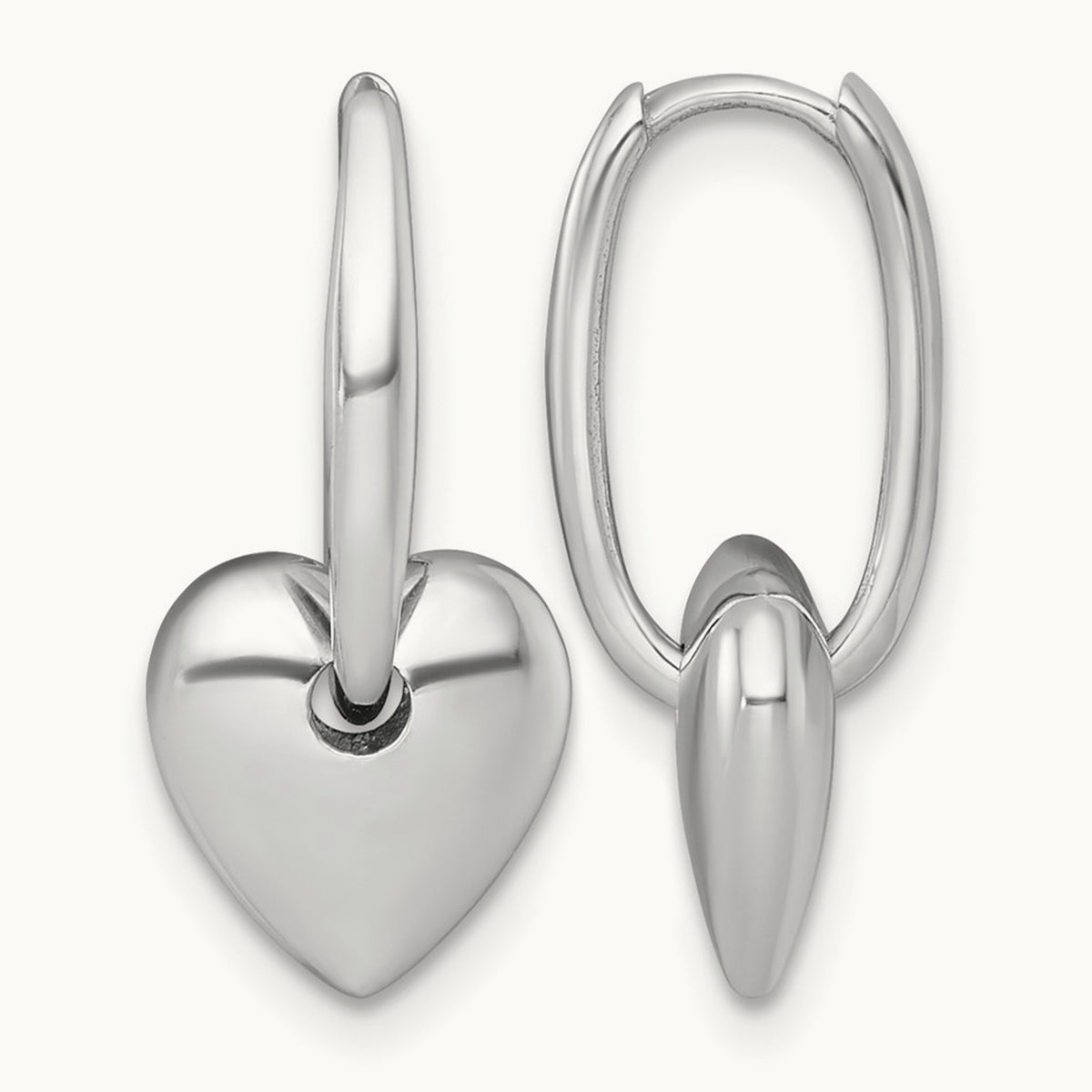Polished Dangle Heart Hinged Hoop Earrings — 14K White Gold