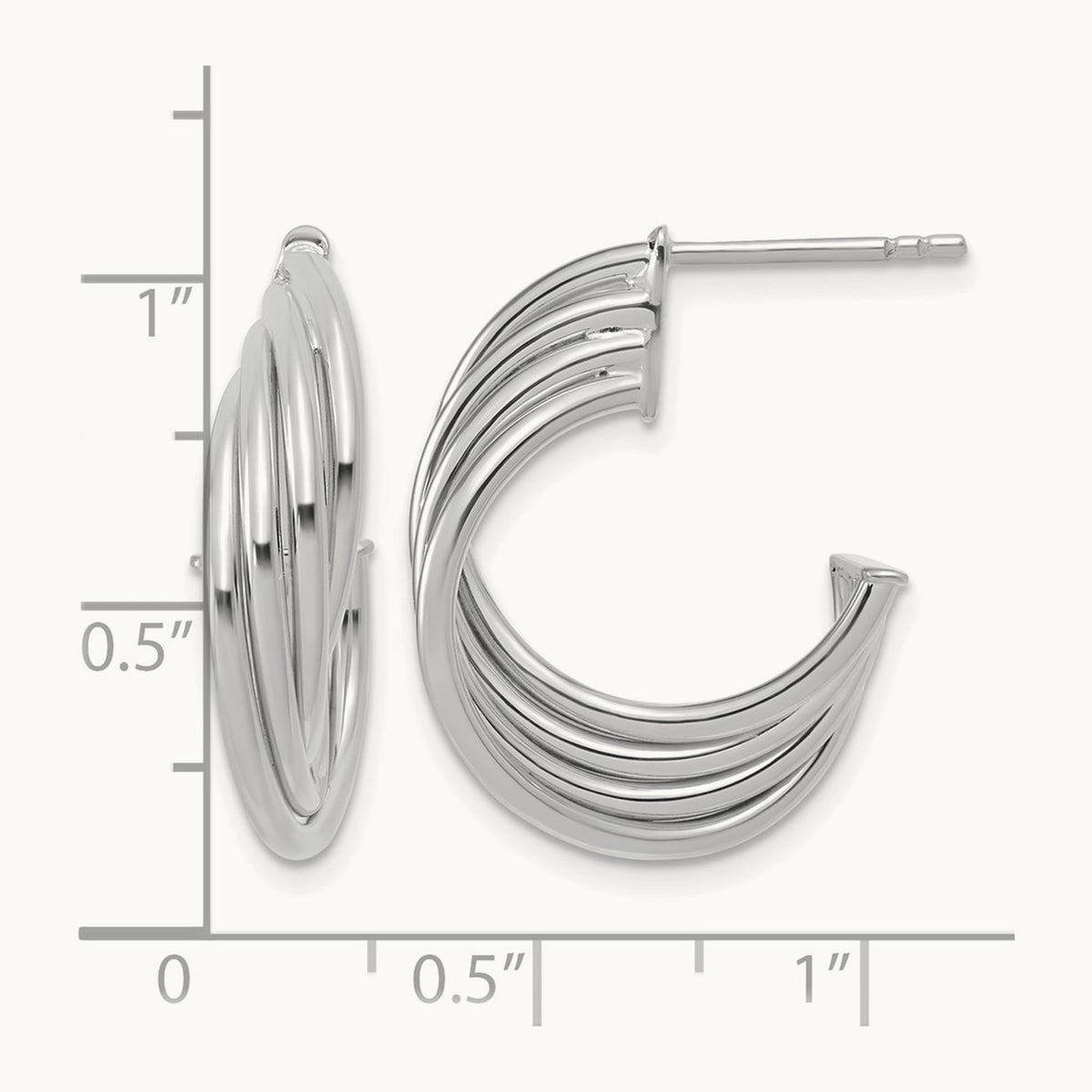 Polished 3-Row Twist J-Hoop Post Earrings — Leslie's