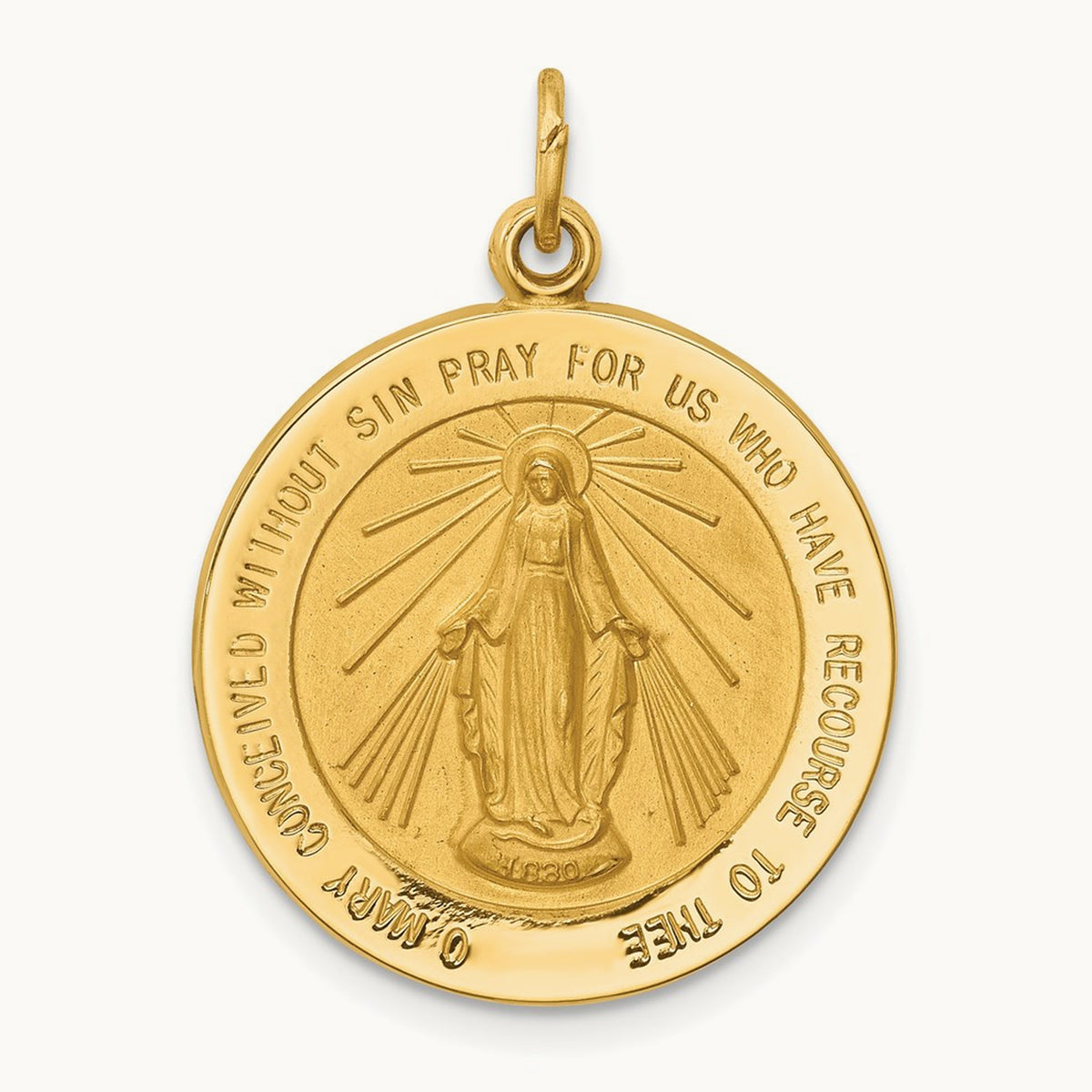 Solid Polished/Satin Medium Round Miraculous Medal, 14K