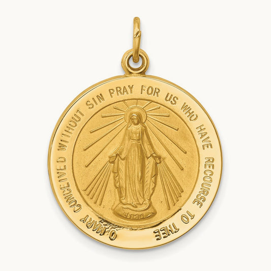 Solid Polished/Satin Medium Round Miraculous Medal, 14K