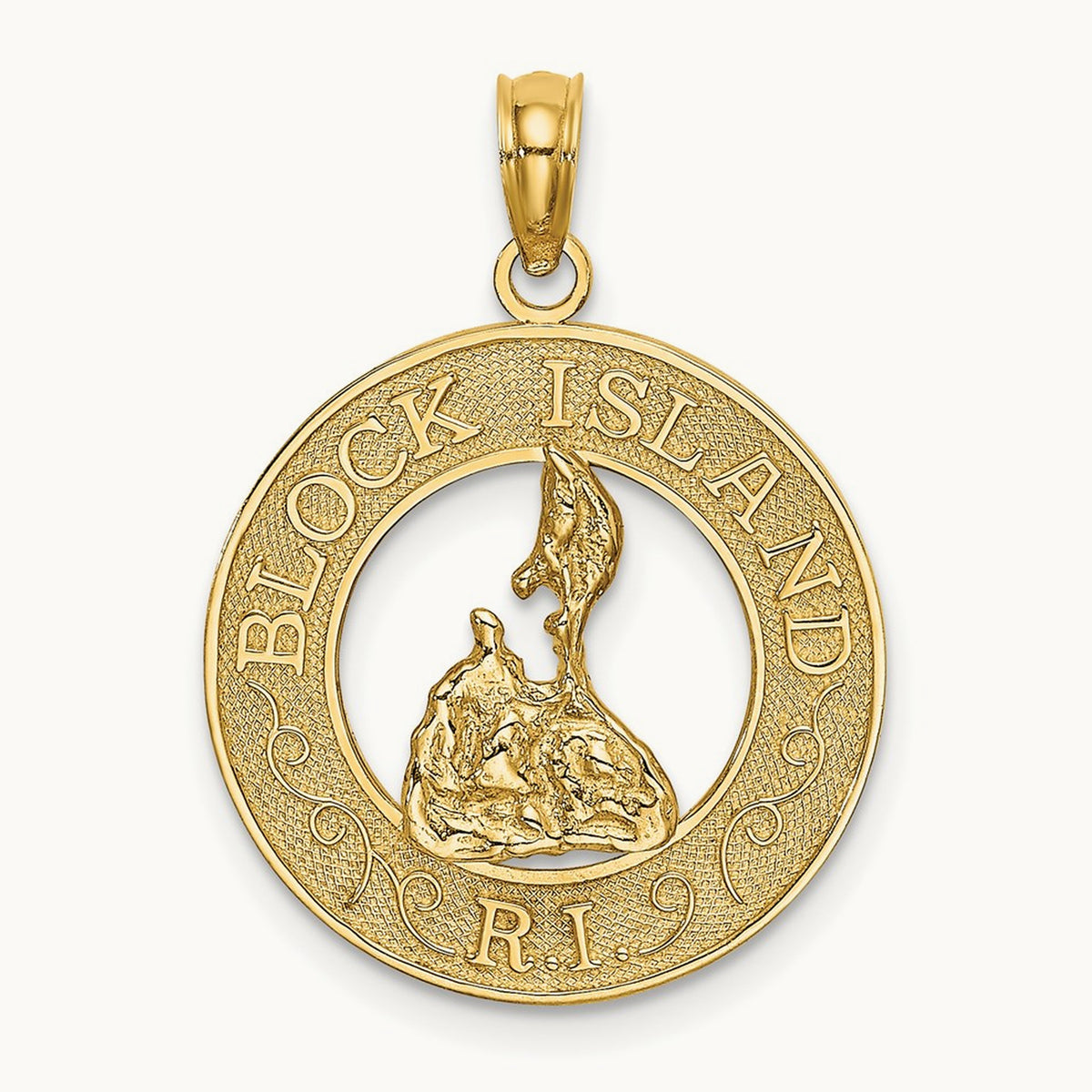 BLOCK ISLAND, RI Circle w/ Map Charm, 14K