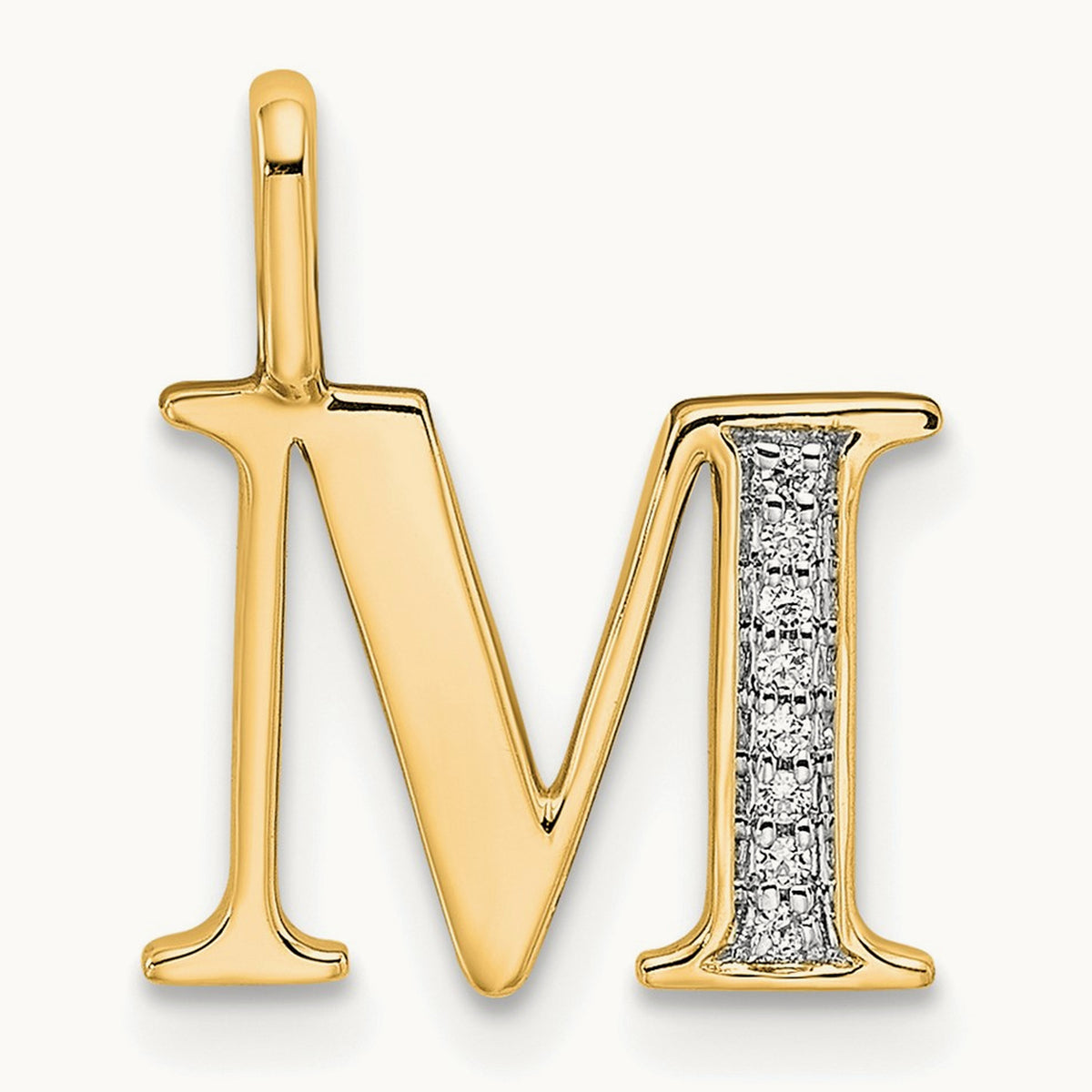 Diamond Letter M Initial Pendant, 14K