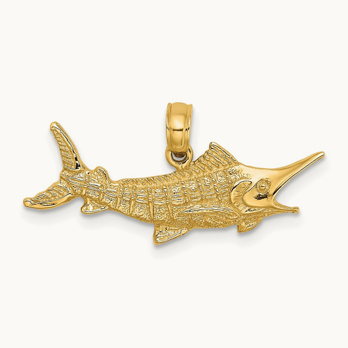 Textured 2-D Marlin Fish Charm, 14K