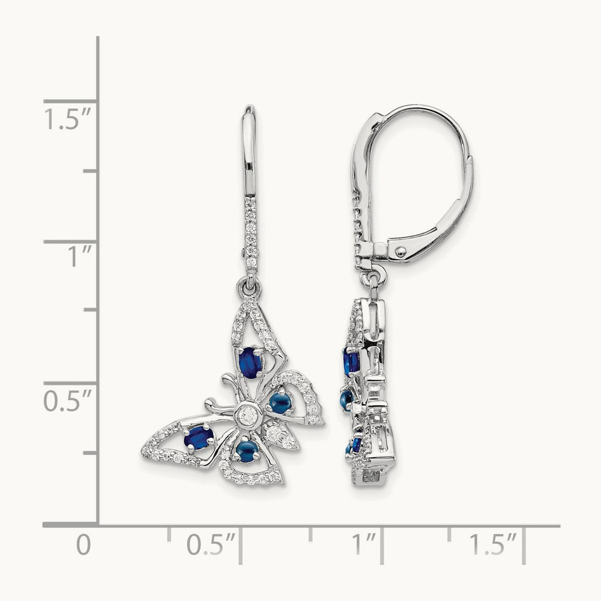Diamond/Sapphire Butterfly Leverback Earrings, 14K White Gold