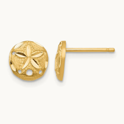 Diamond-cut Sand Dollar Earrings — 14K Yellow Gold
