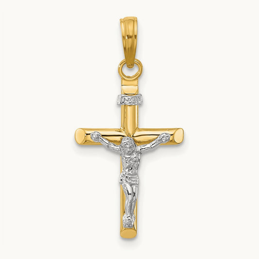 INRI Hollow Crucifix Charm, 14K Two-tone