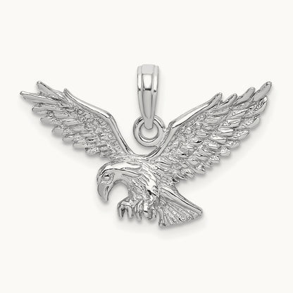 Solid Polished Eagle Landing Pendant — 14K White Gold