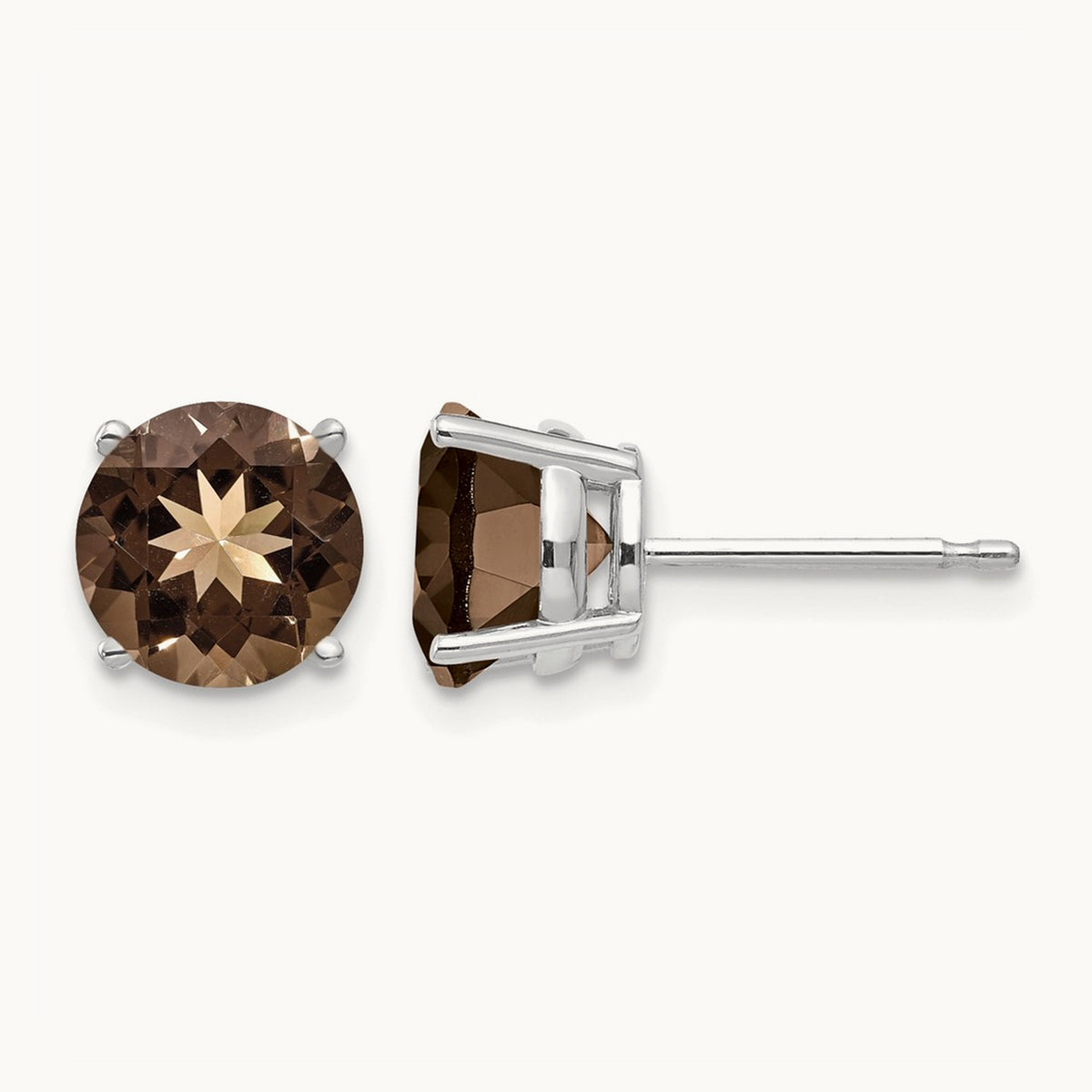 Round Smoky Quartz Earrings, 7mm, 14K White Gold