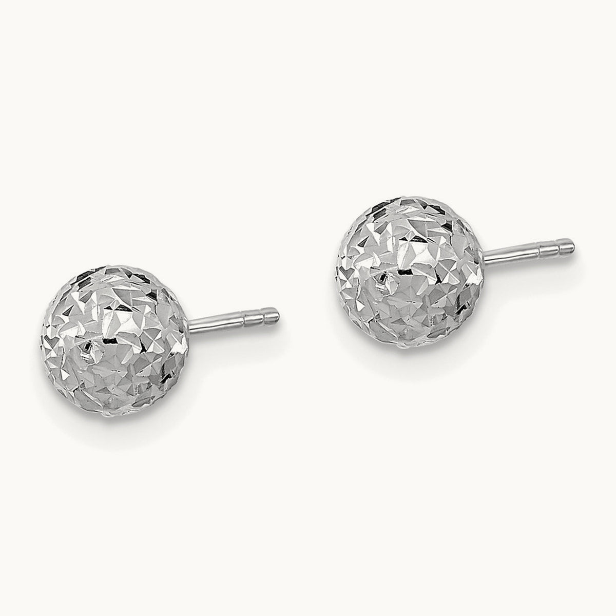 Diamond-Cut Ball Post Earrings — 14K White Gold