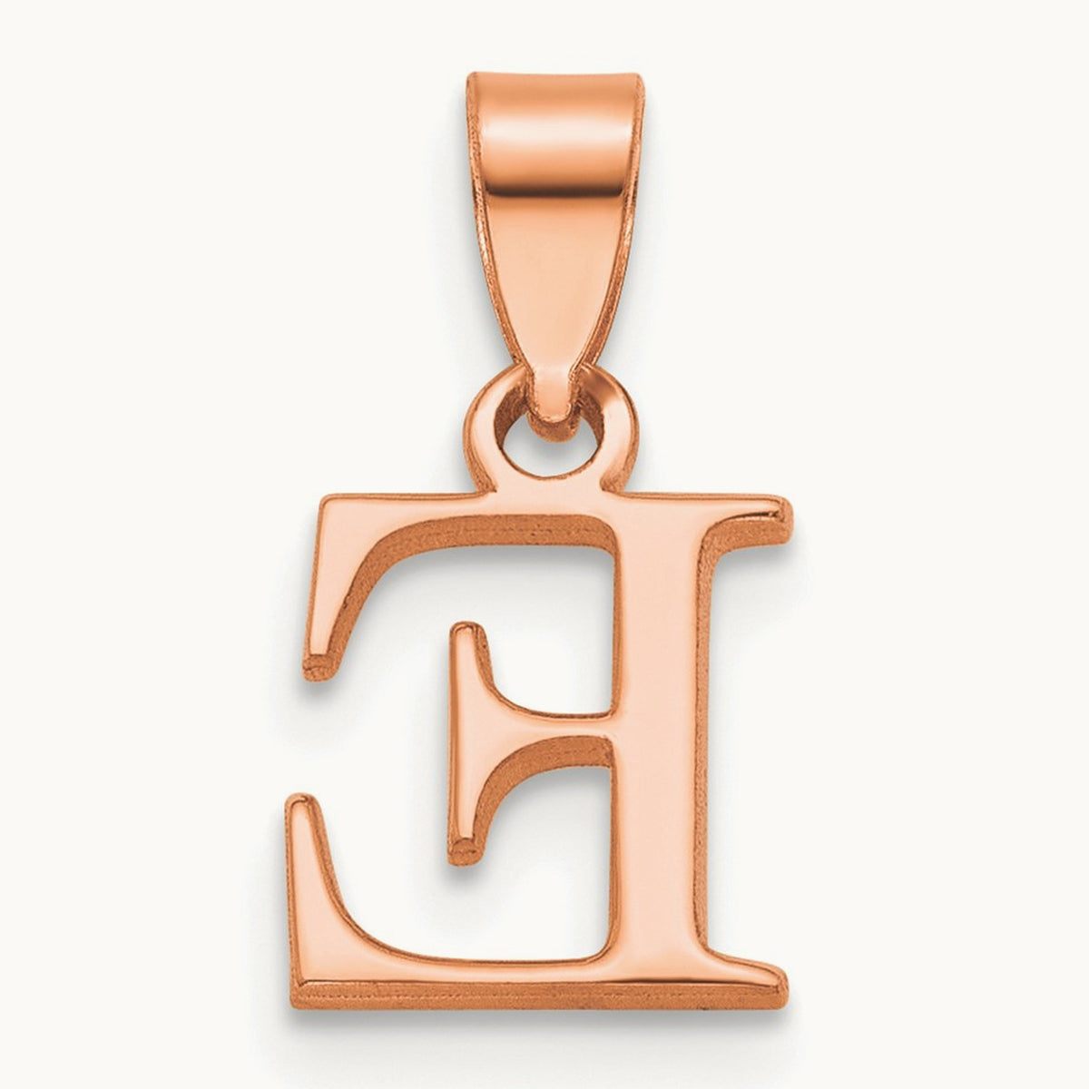 Polished Block Initial Pendant — 14K Rose Gold, E