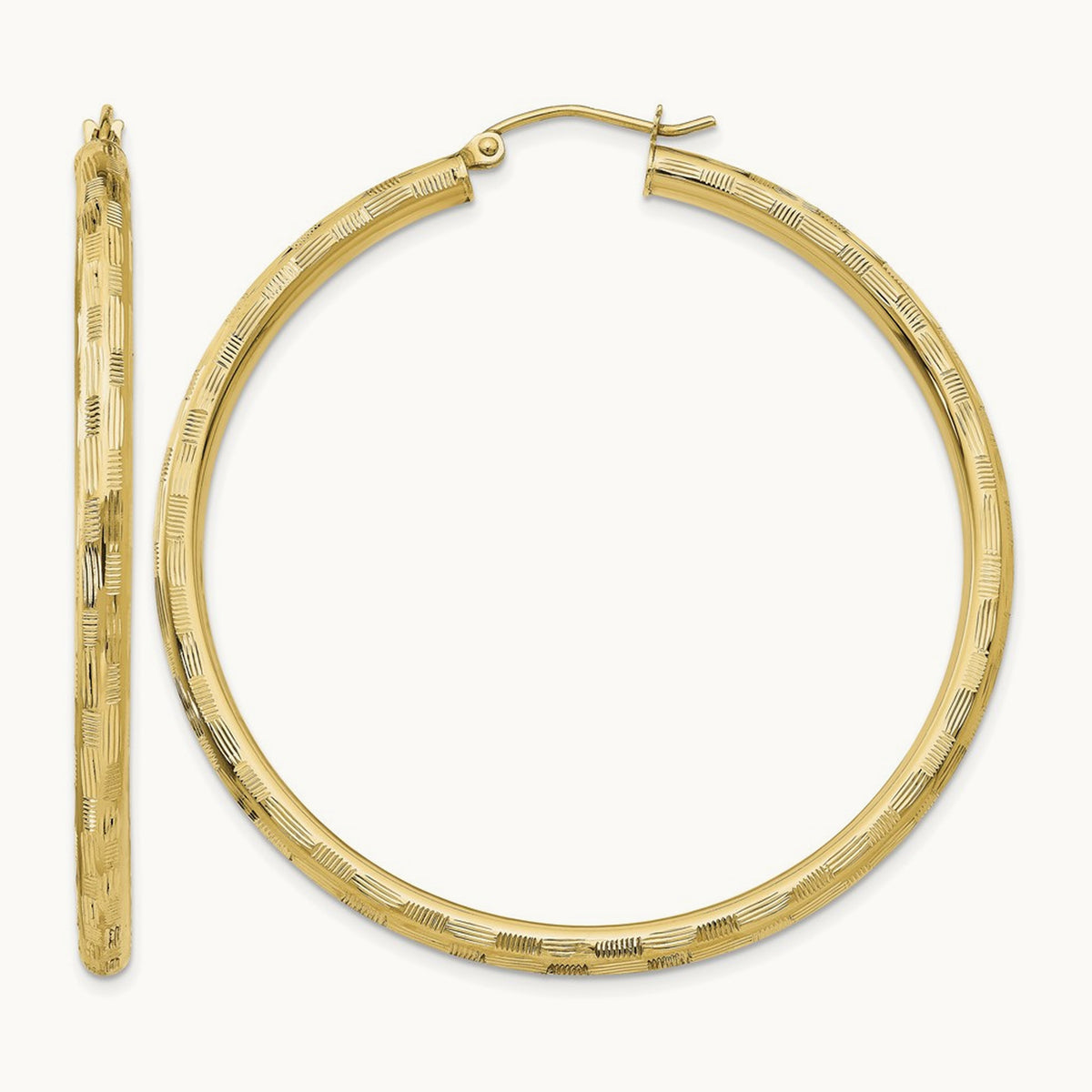 Diamond-cut Hoop Earrings, 14K
