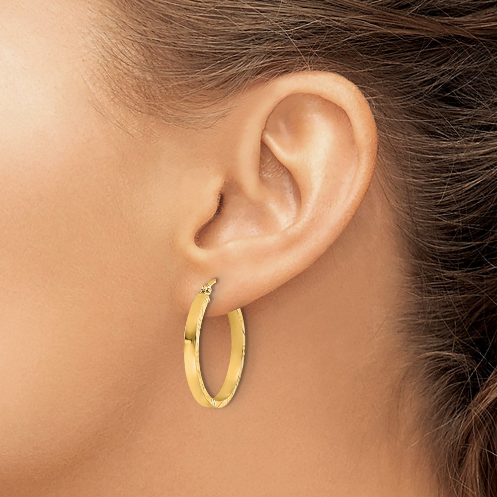 Diamond-cut Edge Medium Polished Hoop Earrings — 14K Yellow Gold
