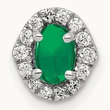 Halo Diamond and Cabochon .73 Emerald Chain Slide, 14K White Gold