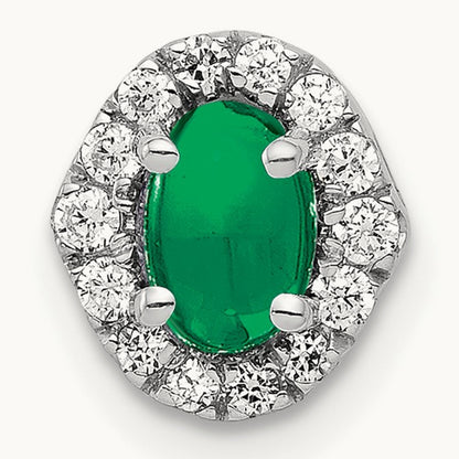 Halo Diamond and Cabochon .73 Emerald Chain Slide, 14K White Gold