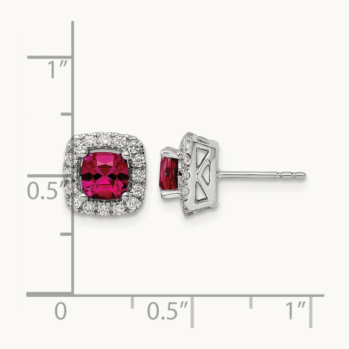 July Birthstone Created Ruby Post Earrings, 0.50 ct tw Lab-Grown Diamond
