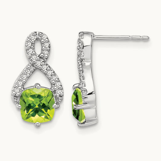Peridot and Diamond Earrings, 14K White Gold
