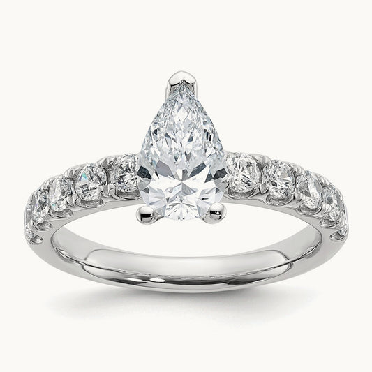 Pear Engagement Ring — 14K White Gold, 1 3/4 ct, 7