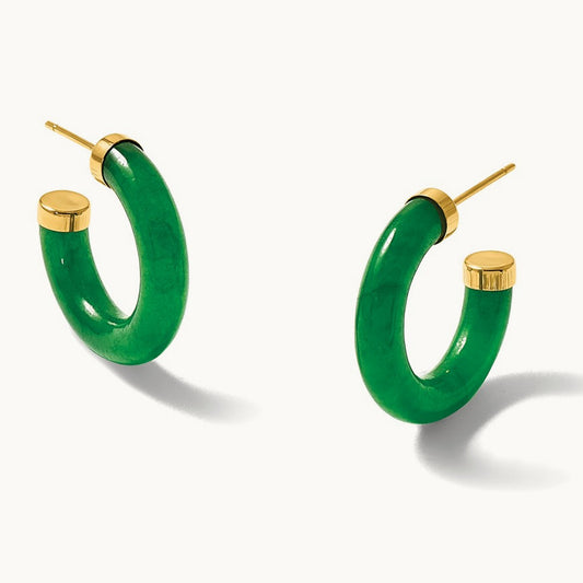 Polished Jade Post C-Hoop Earrings, 3.8mm, 14K