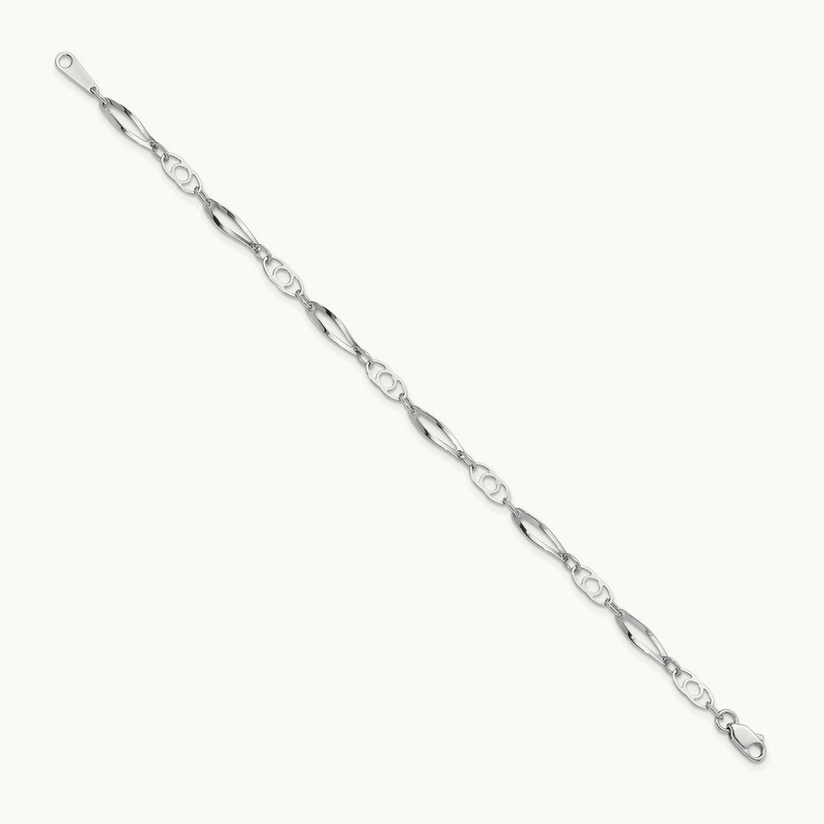 7in Polished Fancy Link Bracelet — 14K White Gold