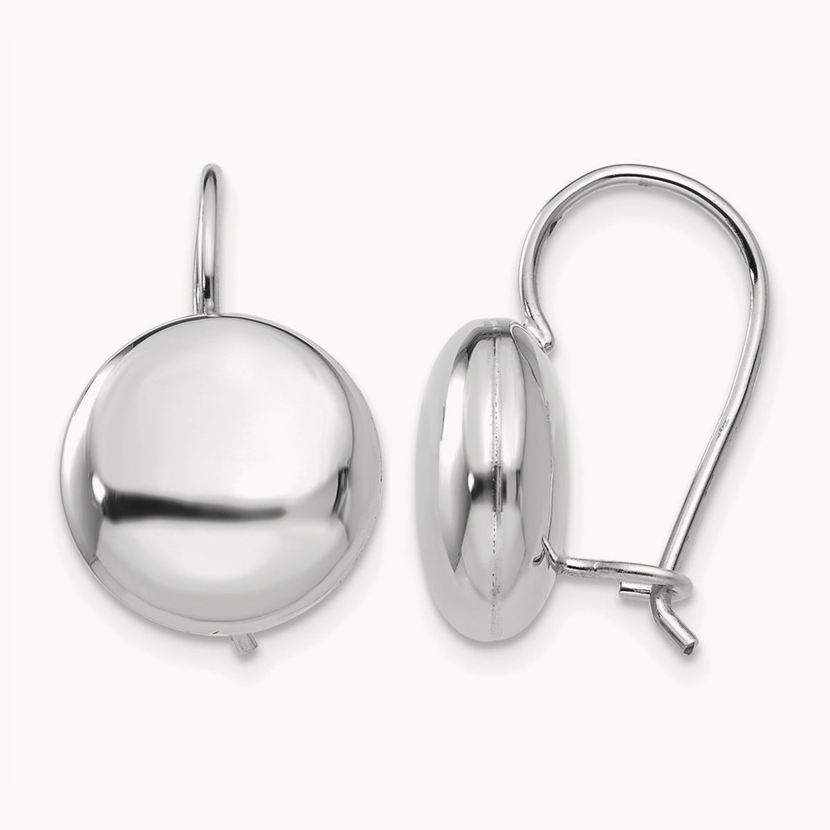 Polished Button Kidney Wire Earrings — 14K White Gold, 12mm