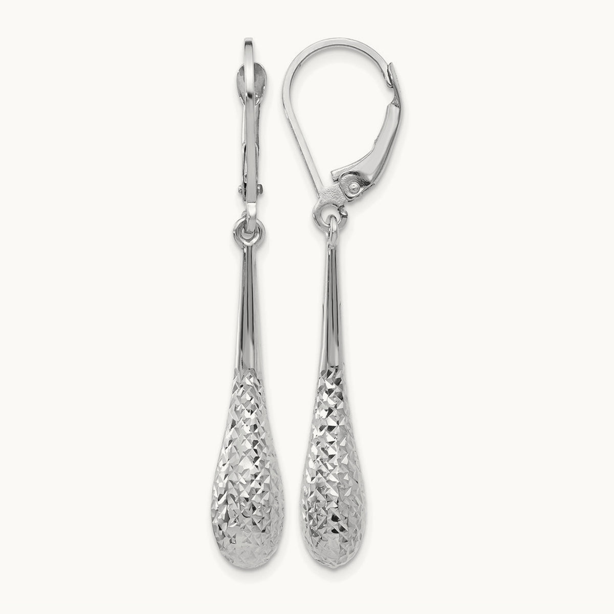 Diamond-cut Leverback Earrings — 14K White Gold