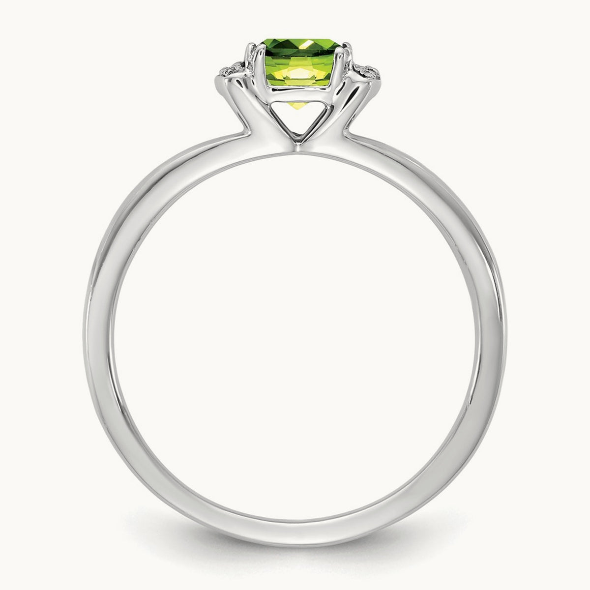 Polished Diamond and Peridot Fashion Ring, 14K White Gold