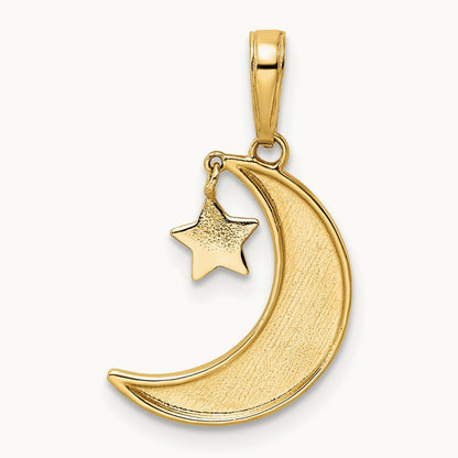 & White Rhodium Moon w/ Dangle Star Pendant, 14K