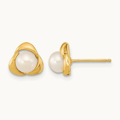 5- White Button Freshwater Cultured Pearl Post Earrings, 14K