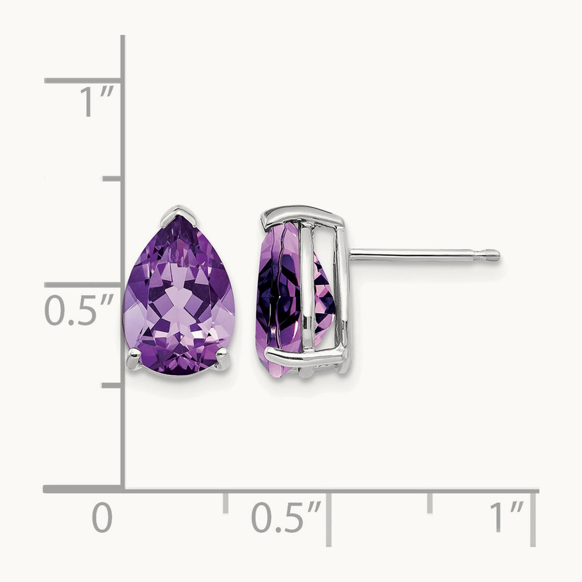 Amethyst Pear Stud Earrings, 14K White Gold