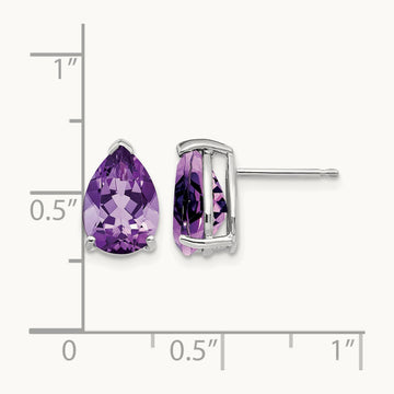 Amethyst Pear Stud Earrings, 14K White Gold