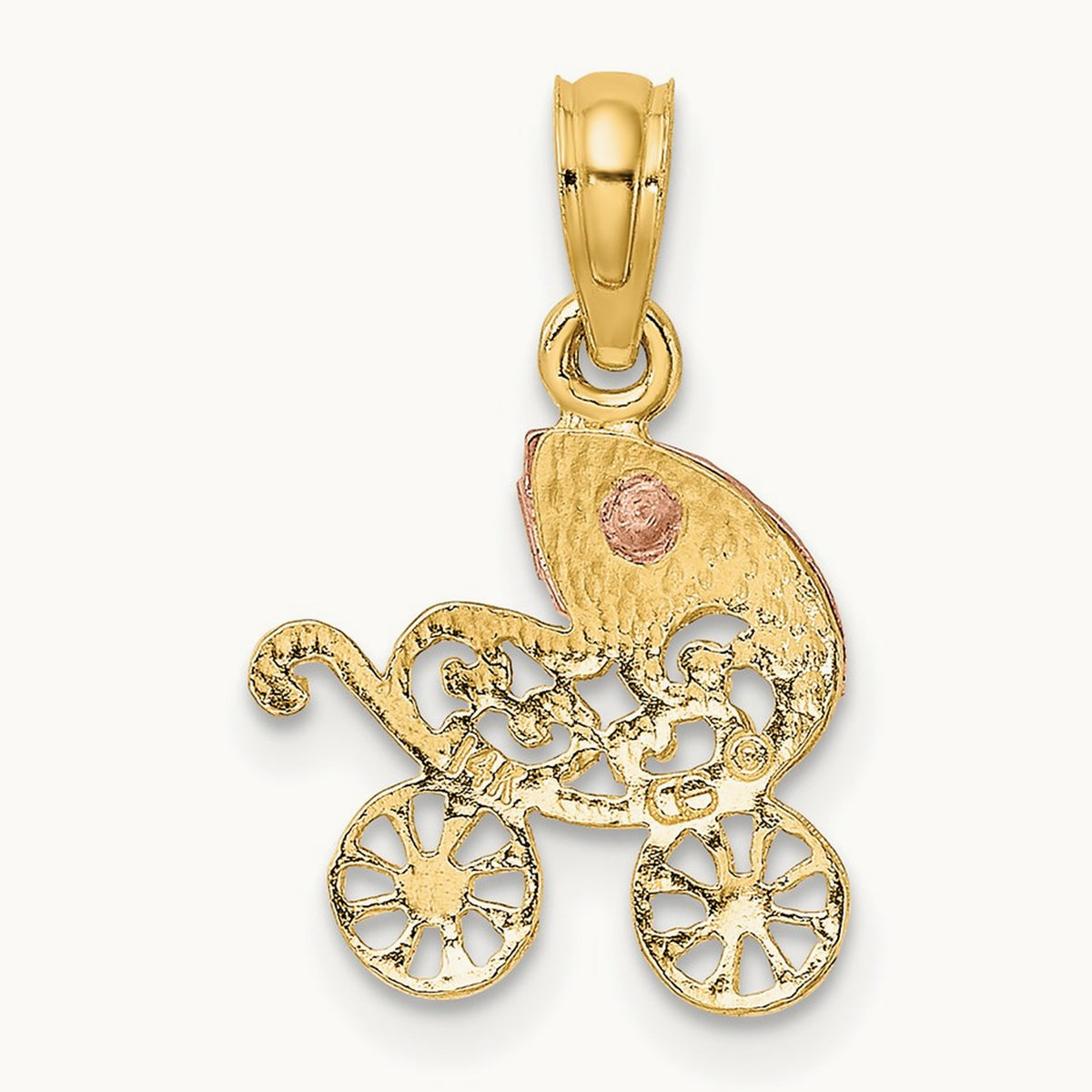 Baby Carriage w/ Visor Charm, 14K Two-tone