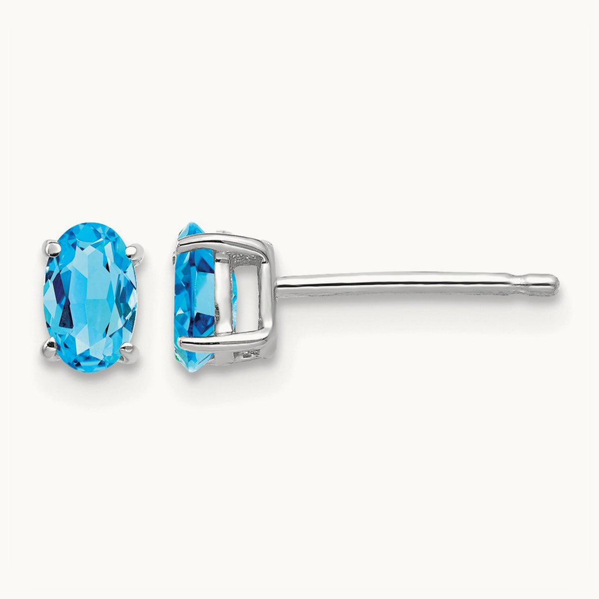 5x3mm Oval Blue Topaz Earrings, 14K White Gold