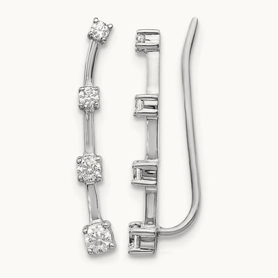 Diamond Graduated 4-stone Ear Climber Earrings, 14K White Gold