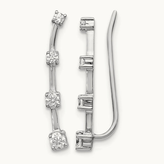 Diamond Graduated 4-stone Ear Climber Earrings, 14K White Gold