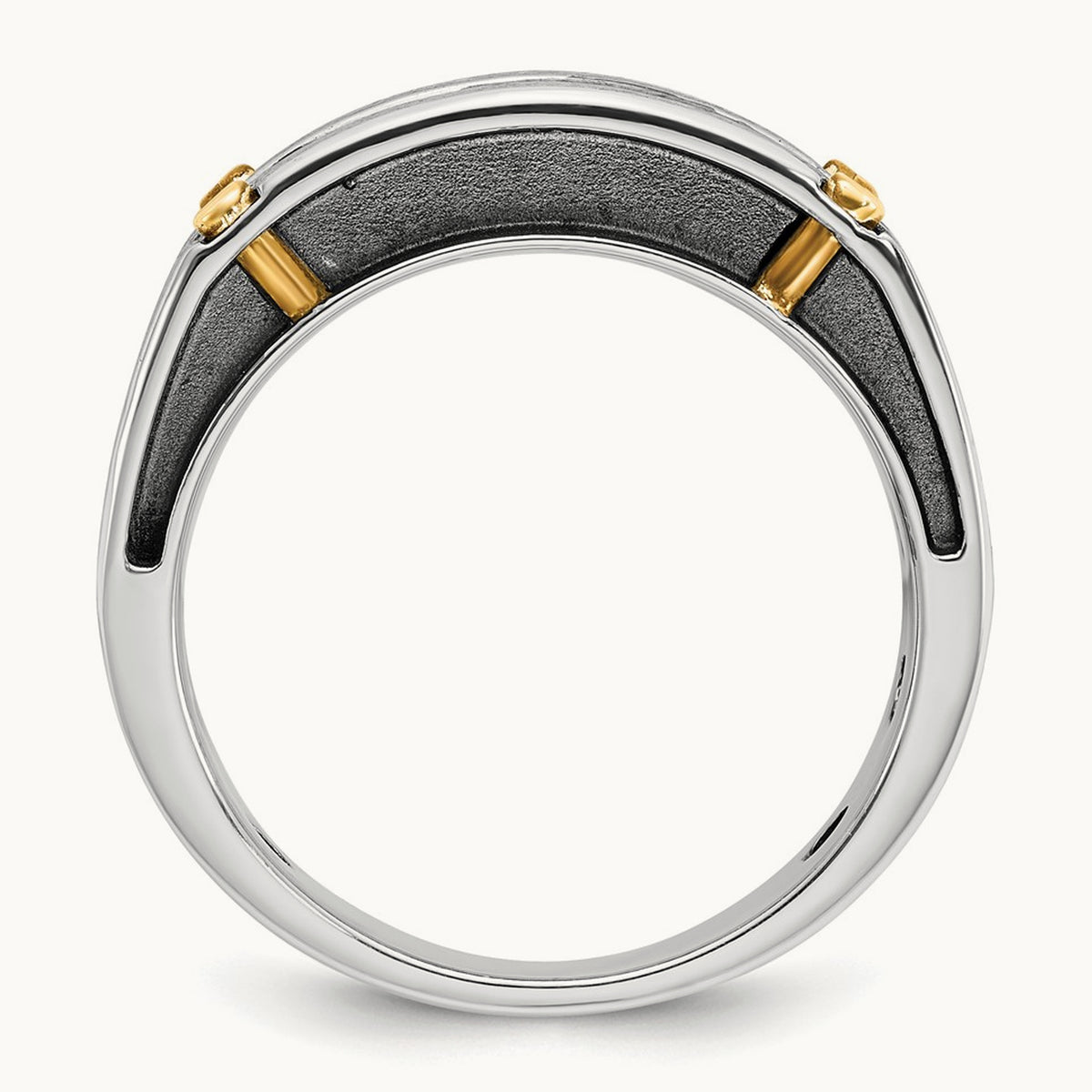 14ktt w/ Blk RH IBGoodman Men's Satin/Grooved 5-Stone Diamond Ring
