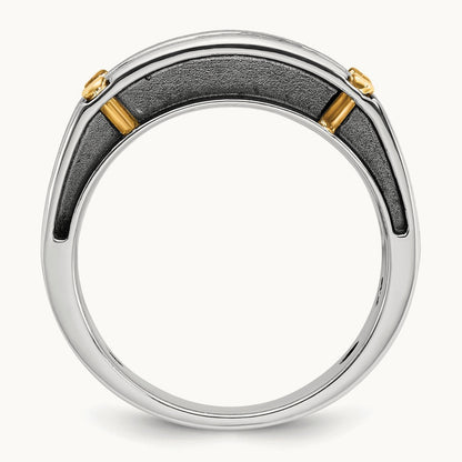 14ktt w/ Blk RH IBGoodman Men's Satin/Grooved 5-Stone Diamond Ring