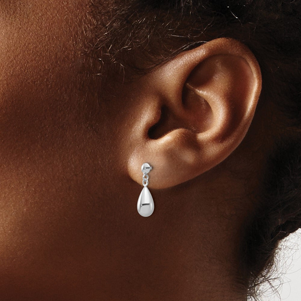 Polished Teardrop Dangle Earrings — 14K White Gold