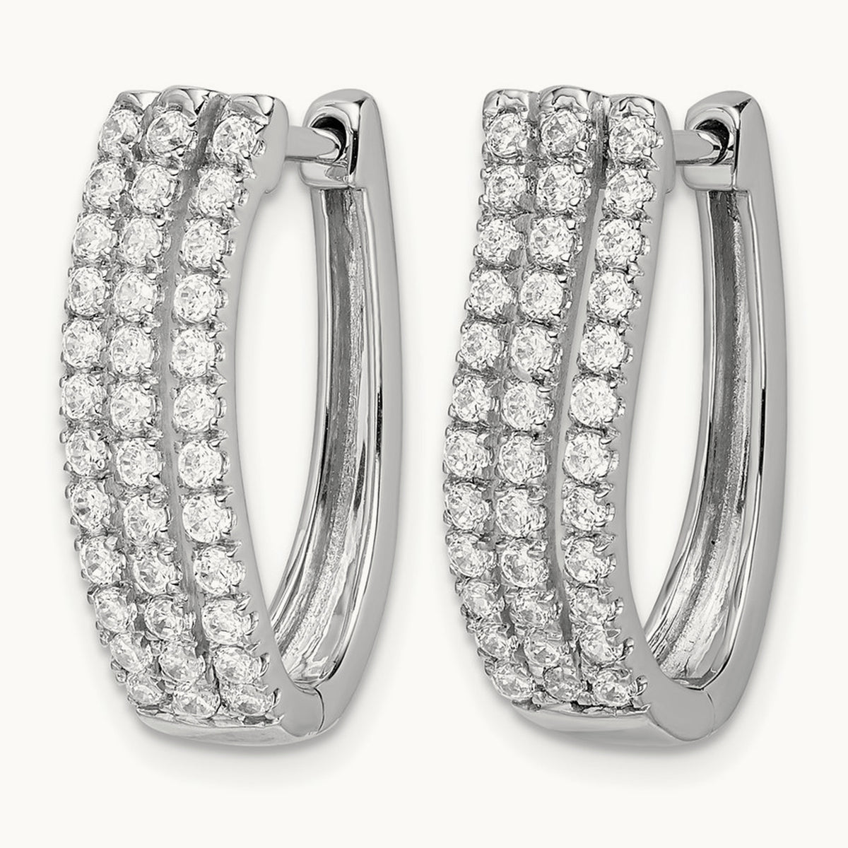 3-row Diamond Hinged Hoop Earrings — 20mm