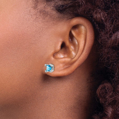 Square Blue Topaz and Diamond Earrings — 7.3mm