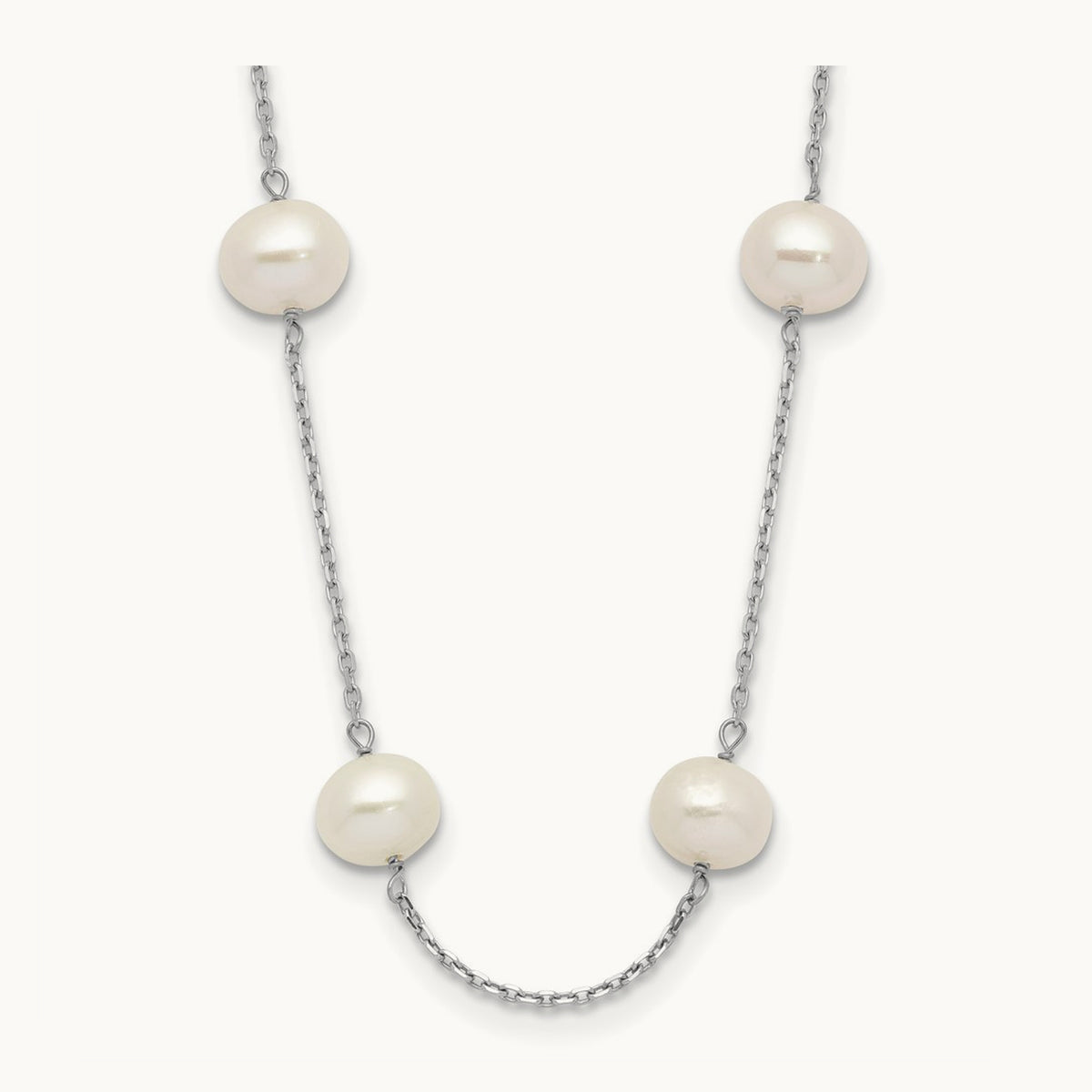 6- Near-Round FW Cultured Pearl 12-station Necklace, 14K White Gold