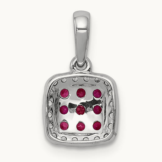 Diamond and .23 Ruby Square Halo Pendant, 14K White Gold