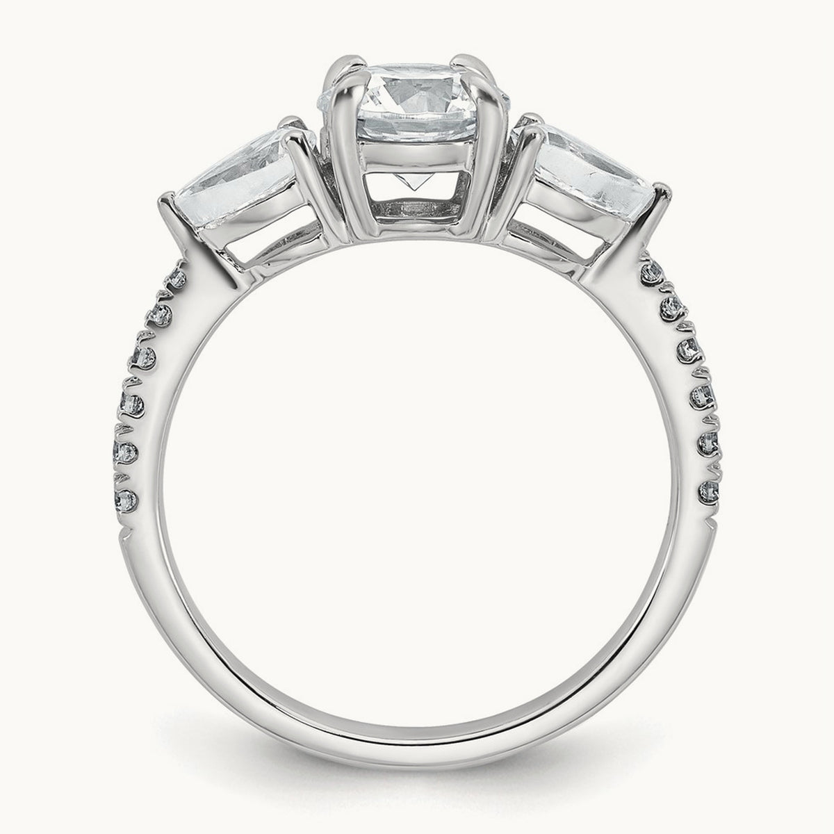 Round Center Semi-Mount 3 Stone Engagement Ring, 0.50-0.75 ct tw Lab-Grown Diamond — 5/8 ct (holds 1 ct center), 14K White Gold