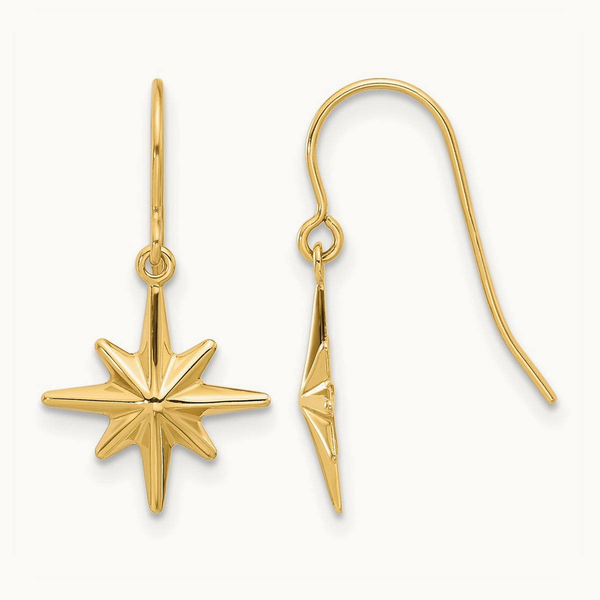 Dangle Star Earrings, 14K