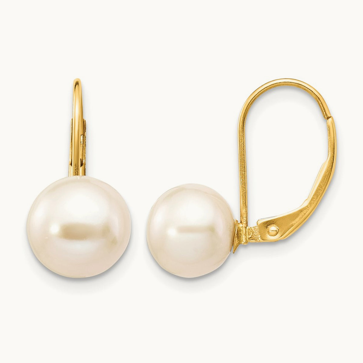 Round Freshwater Cultured Pearl Leverback Earrings — 14K Yellow Gold