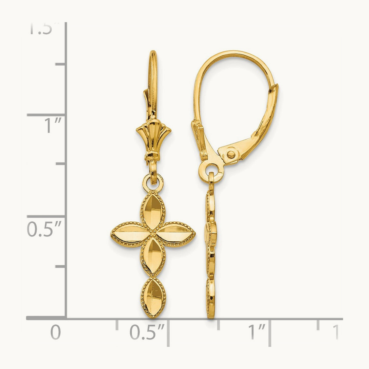D/C Cross Leverback Earrings, 14K