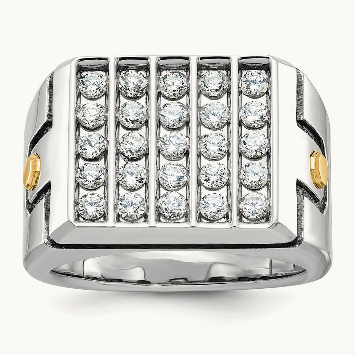 14ktt w/ Blk RH IBGoodman Men's Grooved 5-Row Cluster AA Dia Ring