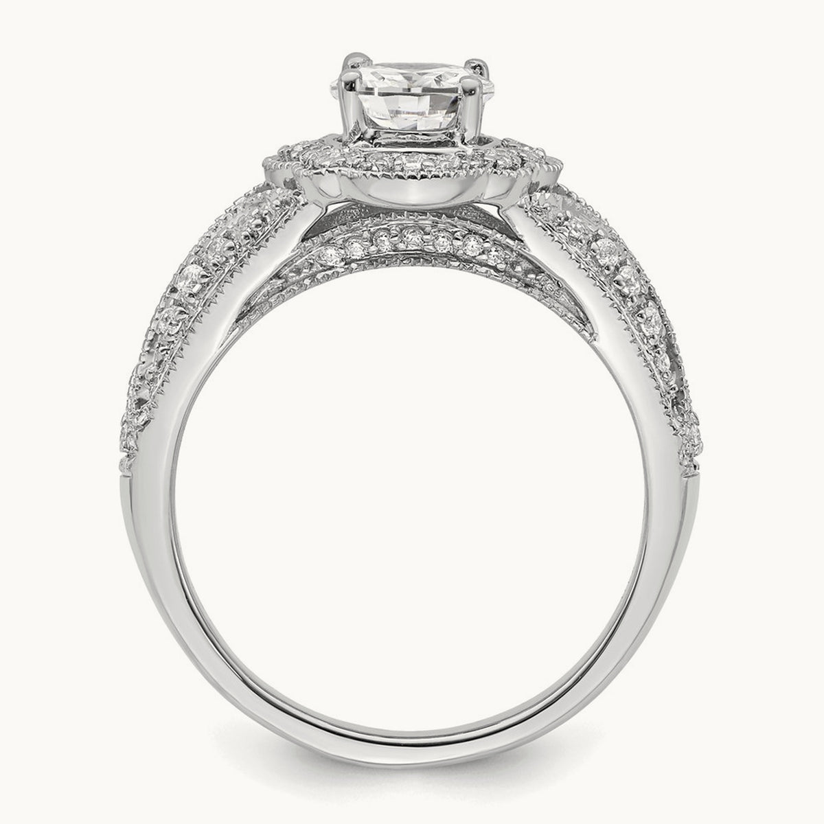 Polish Vintage Halo 1ct Oval Semi-Mount Dia Ring, 14K White