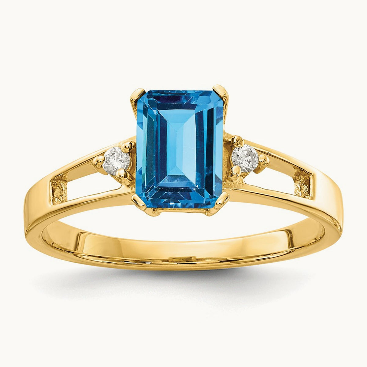 7x5mm Emerald Cut Blue Topaz A Diamond ring, 14K