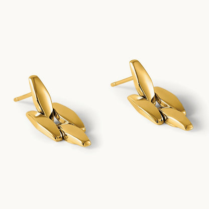 Polished Fancy Link Dangle Post Earrings, 14K
